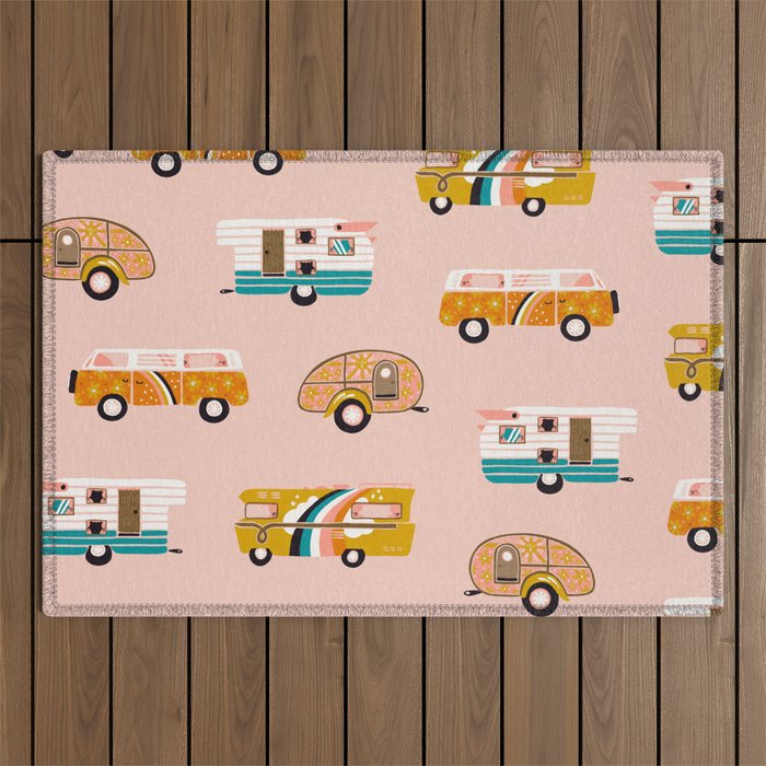 Retro Road Trip - Pink Palette Outdoor Rug Gallery Image 1