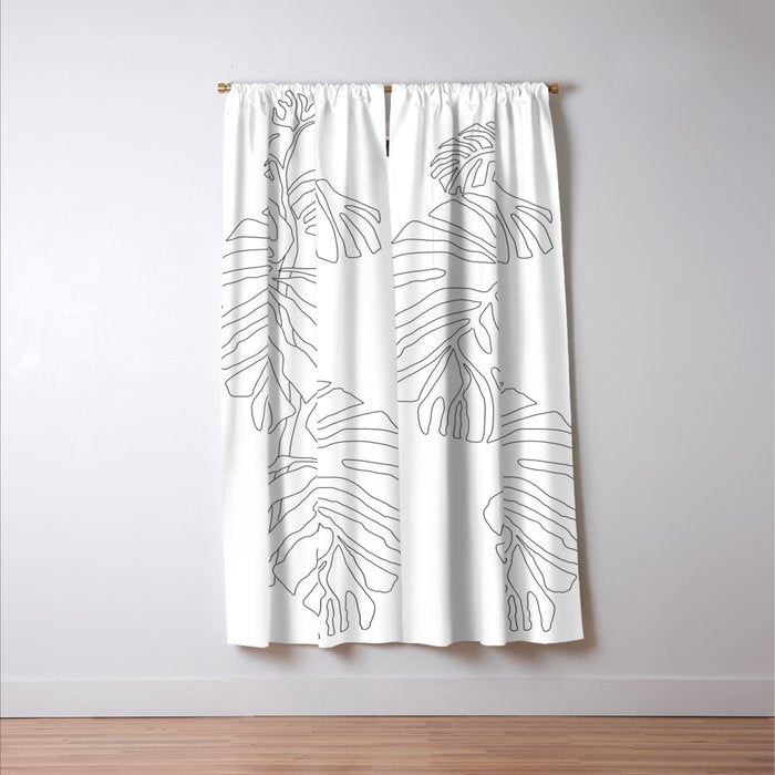 Monstera Leaf Line Drawing Window Curtain Gallery Image 3