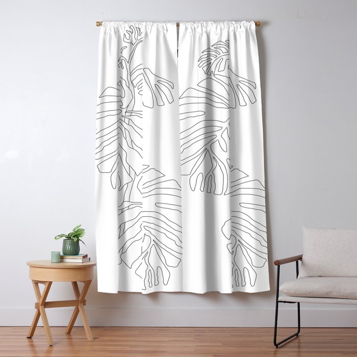 Monstera Leaf Line Drawing Window Curtain Gallery Image 1