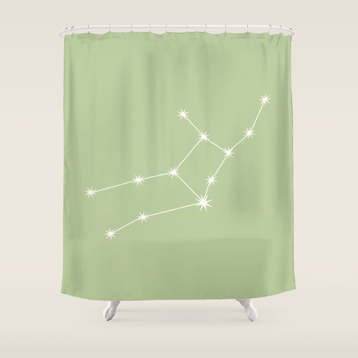 Virgo Zodiac Star Constellation Line Art Soft Green Shower Curtain Gallery Image 1
