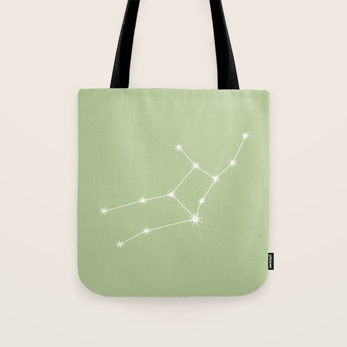 Virgo Zodiac Star Constellation Line Art Soft Green Tote Bag Gallery Image 1