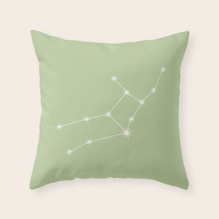 Virgo Zodiac Star Constellation Line Art Soft Green Throw Pillow Gallery Image 6