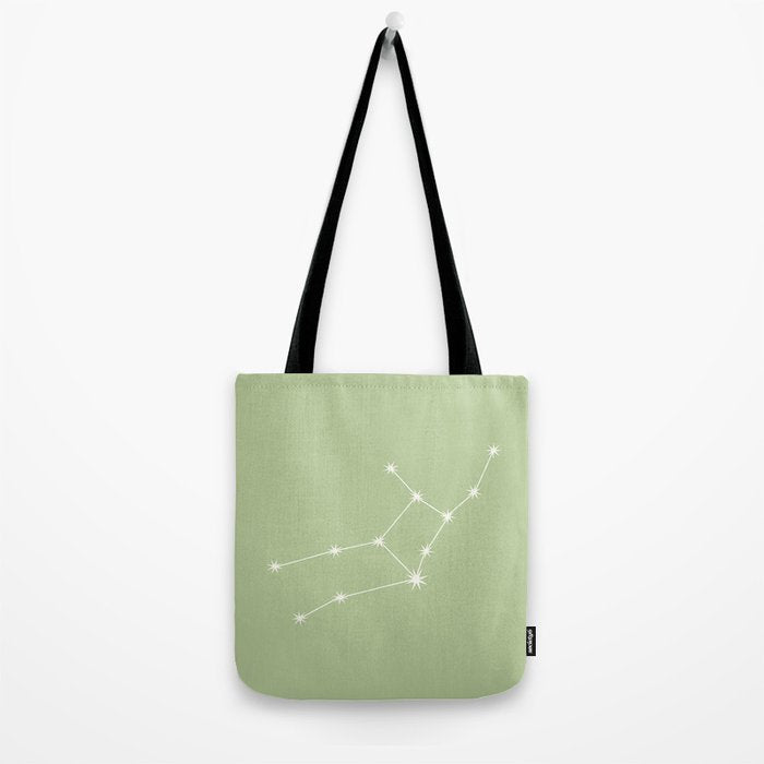 Virgo Zodiac Star Constellation Line Art Soft Green Tote Bag Gallery Image 2