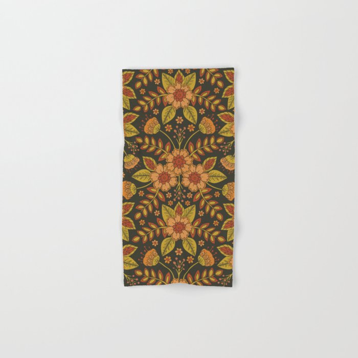 Orange, Peach, Olive Green & Dark Gray Floral Pattern Towels Gallery Image 1