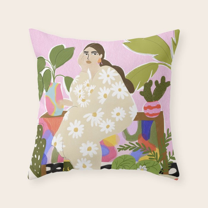 Hanging out with plants Throw Pillow Gallery Image 1