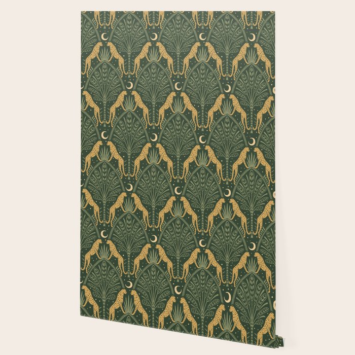 Night Cheetahs - Fern Green and Gold Wallpaper Gallery Image 2