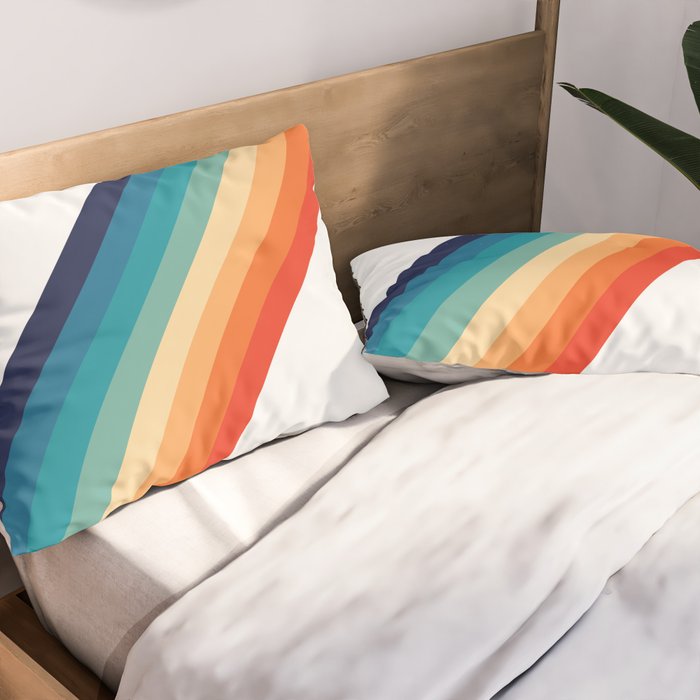 Retro 70s Stripe Colorful Rainbow Pillow Sham Gallery Image 2