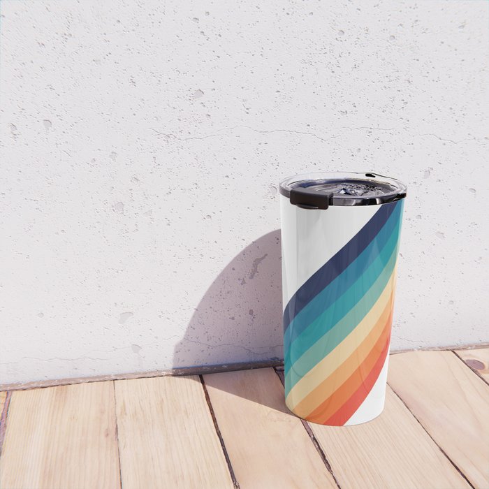 Retro 70s Stripe Colorful Rainbow Travel Mug Gallery Image 4