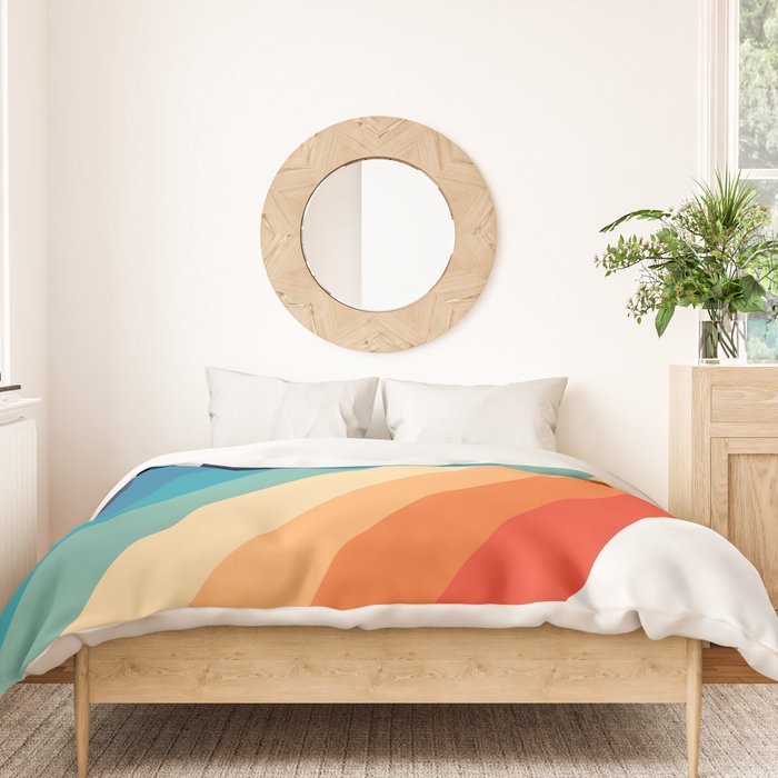 Retro 70s Stripe Colorful Rainbow Duvet Cover Gallery Image 3