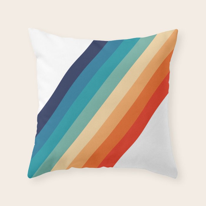 Retro 70s Stripe Colorful Rainbow Throw Pillow Gallery Image 6