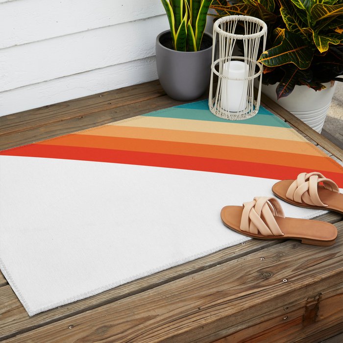 Retro 70s Stripe Colorful Rainbow Outdoor Rug Gallery Image 2