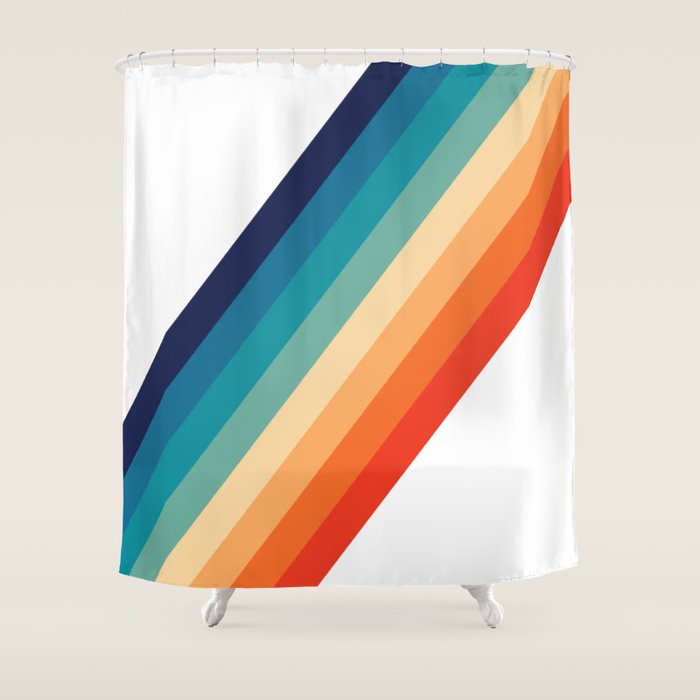 Retro 70s Stripe Colorful Rainbow Shower Curtain Gallery Image 1