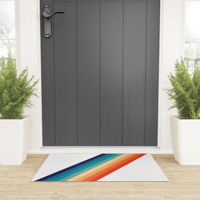 Retro 70s Stripe Colorful Rainbow Welcome Mat Gallery Image 3