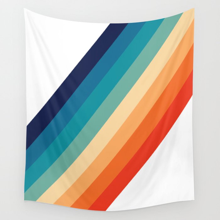 Retro 70s Stripe Colorful Rainbow Wall Tapestry
