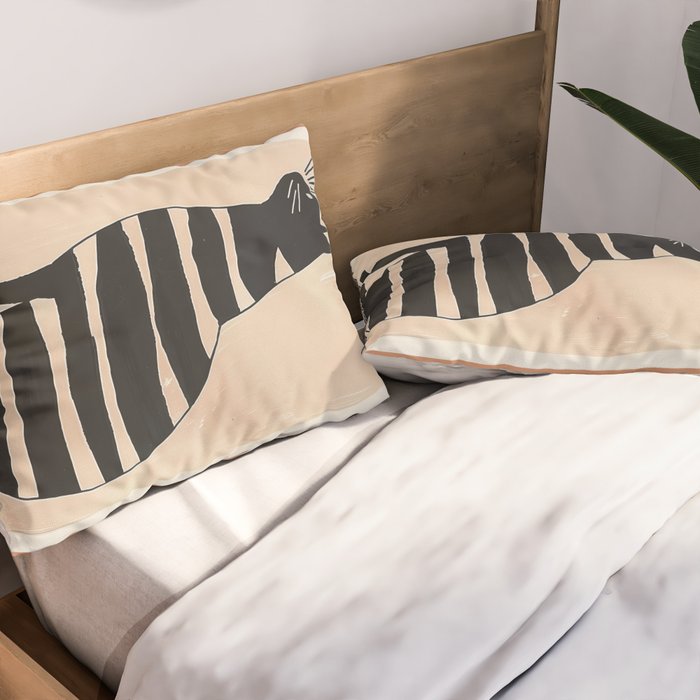 Black Cat with Bold Stripes Pillow Sham Gallery Image 2