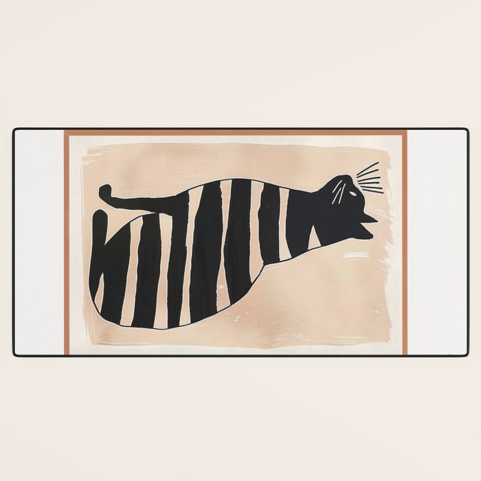 Black Cat with Bold Stripes Desk Mat Gallery Image 3