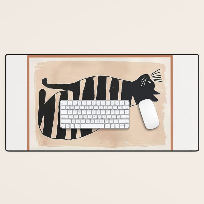 Black Cat with Bold Stripes Desk Mat Gallery Image 1