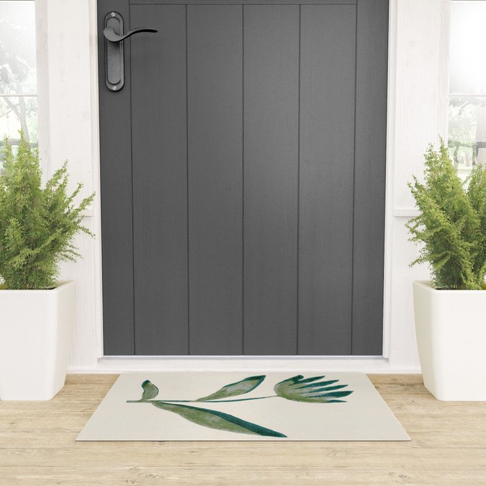 Linocut Flower / Dark Teal Welcome Mat Gallery Image 3