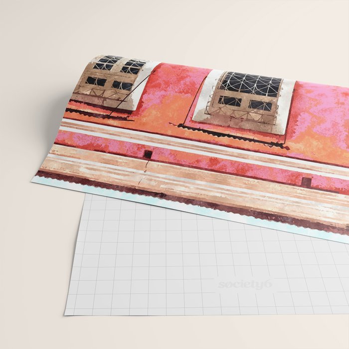 Monkey Business | Watercolor Tropical Goa Architecture Painting | Travel Pastel Pink Blush Building Wrapping Paper Gallery Image 2