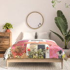 Monkey Business | Watercolor Tropical Goa Architecture Painting | Travel Pastel Pink Blush Building Comforter Gallery Image 3