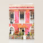 Monkey Business | Watercolor Tropical Goa Architecture Painting | Travel Pastel Pink Blush Building Stationery Card Gallery Image 2