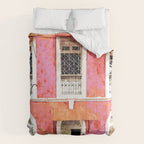 Monkey Business | Watercolor Tropical Goa Architecture Painting | Travel Pastel Pink Blush Building Comforter Gallery Image 6