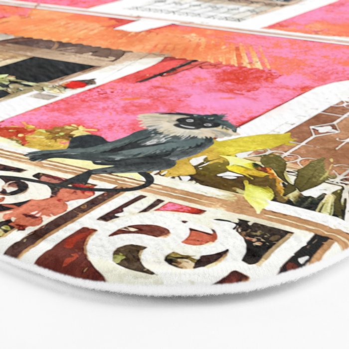 Monkey Business | Watercolor Tropical Goa Architecture Painting | Travel Pastel Pink Blush Building Bath Mat Gallery Image 3