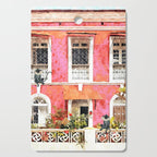 Monkey Business | Watercolor Tropical Goa Architecture Painting | Travel Pastel Pink Blush Building Cutting Board Gallery Image 1