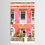 Monkey Business | Watercolor Tropical Goa Architecture Painting | Travel Pastel Pink Blush Building Tablecloth Gallery Image 2