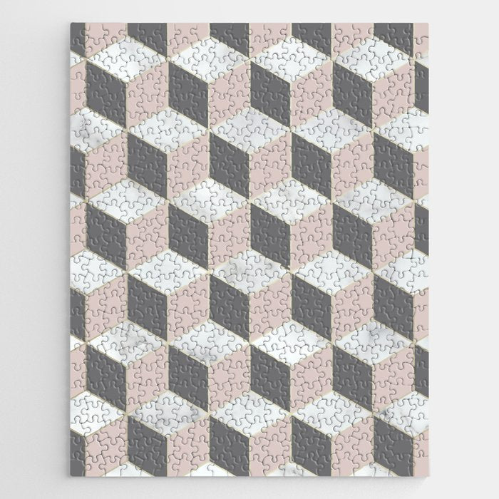 Geometric Art, Marble, Blush Pink, Gray, Abstract Art Jigsaw Puzzle Gallery Image 1