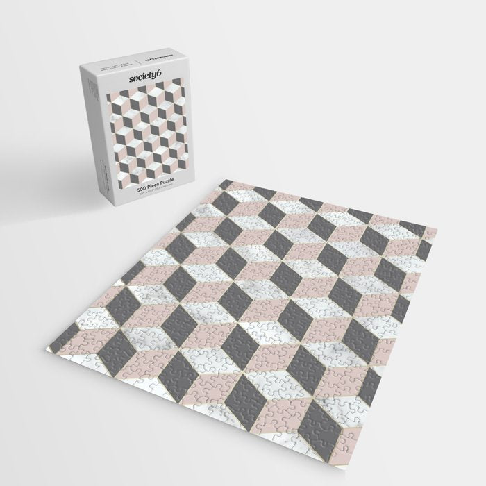 Geometric Art, Marble, Blush Pink, Gray, Abstract Art Jigsaw Puzzle Gallery Image 2