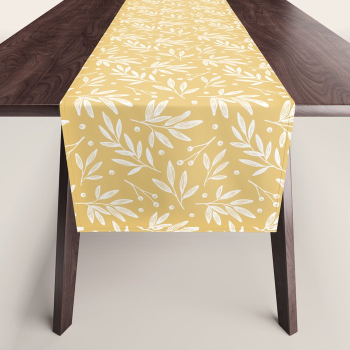 Botanic Pattern - White Yellow Table Runner Gallery Image 1