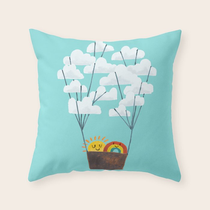 Hot cloud balloon - sun and rainbow Throw Pillow Gallery Image 6