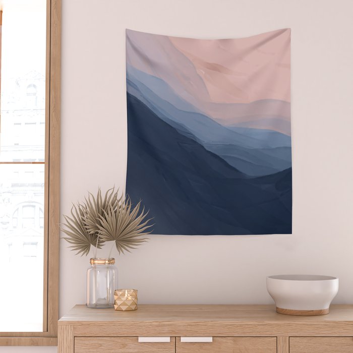 Waves In Texture - Blue & Beige Wall Tapestry Gallery Image 2