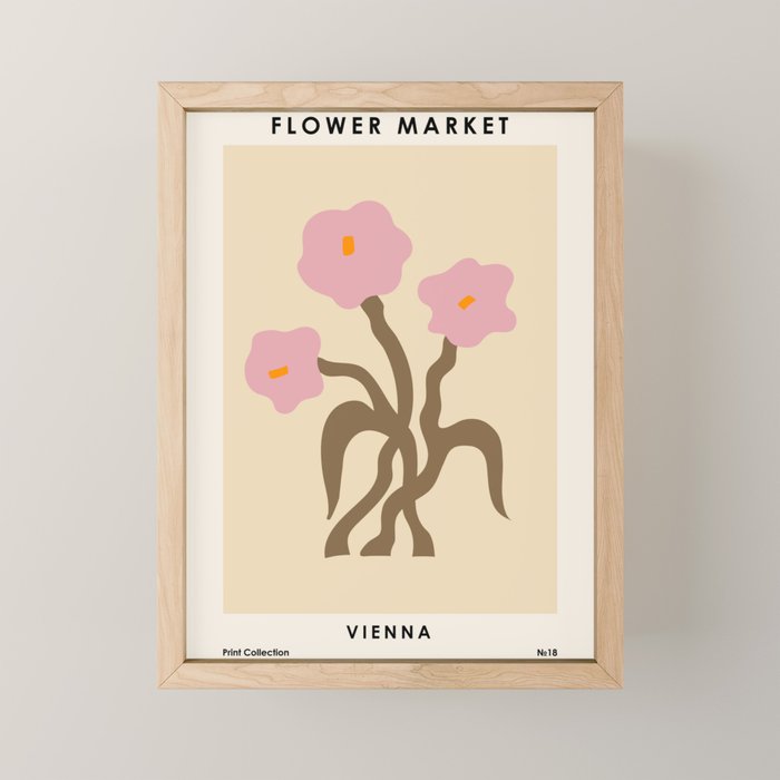 Flower Market, Vienna, Modern Art, Botanical retro art Mini Art Print