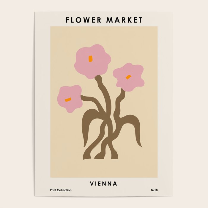 Flower Market, Vienna, Modern Art, Botanical retro art Poster Gallery Image 1