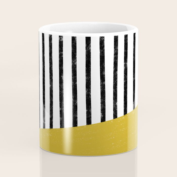 Handmade Stripe Block Pattern (mustard yellow/white/black) Coffee Mug Gallery Image 4