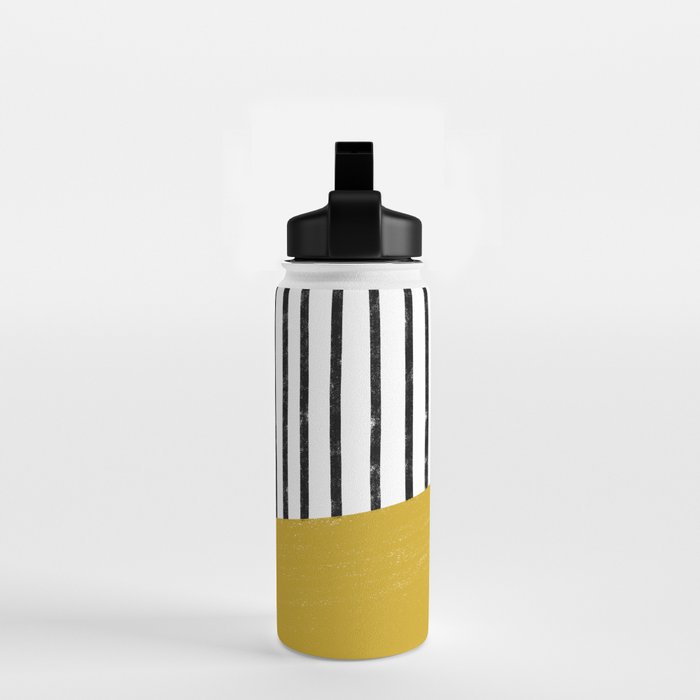 Handmade Stripe Block Pattern (mustard yellow/white/black) Water Bottle Gallery Image 2