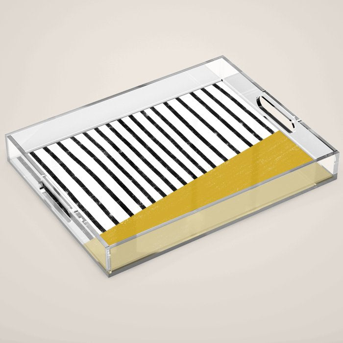 Handmade Stripe Block Pattern (mustard yellow/white/black) Acrylic Tray Gallery Image 1