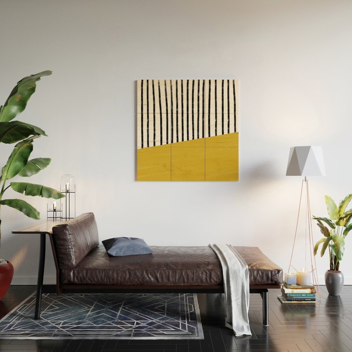 Handmade Stripe Block Pattern (mustard yellow/white/black) Wood Wall Art Gallery Image 2