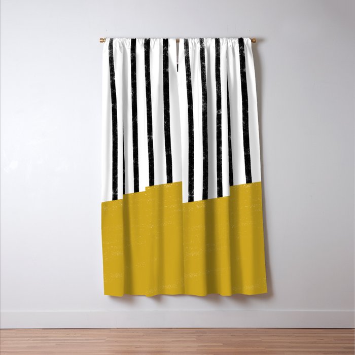 Handmade Stripe Block Pattern (mustard yellow/white/black) Window Curtain Gallery Image 3
