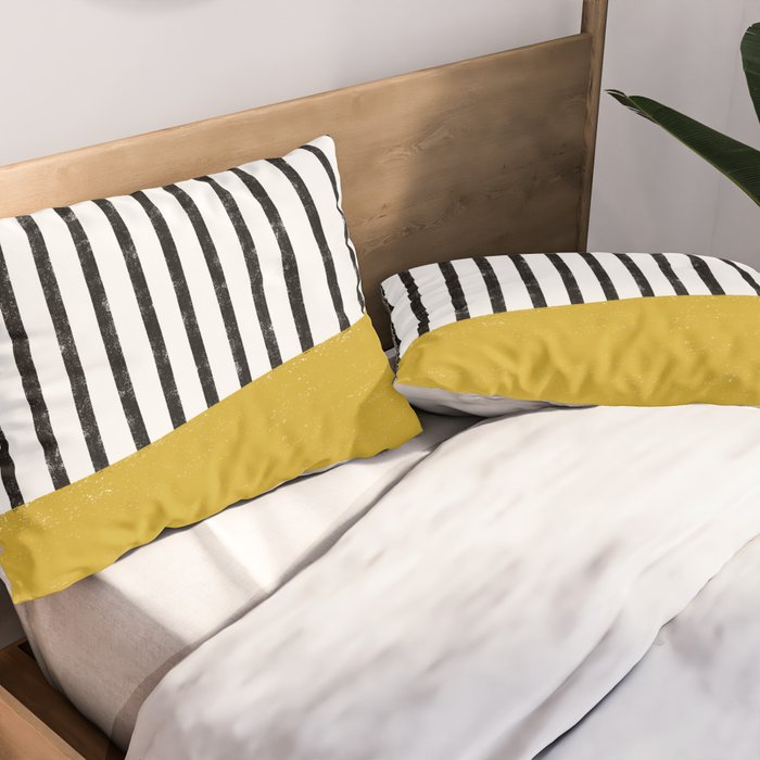 Handmade Stripe Block Pattern (mustard yellow/white/black) Pillow Sham Gallery Image 2