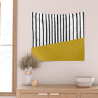 Handmade Stripe Block Pattern (mustard yellow/white/black) Wall Tapestry Gallery Image 2