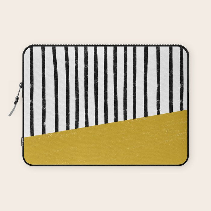 Handmade Stripe Block Pattern (mustard yellow/white/black) Laptop Sleeve Gallery Image 1