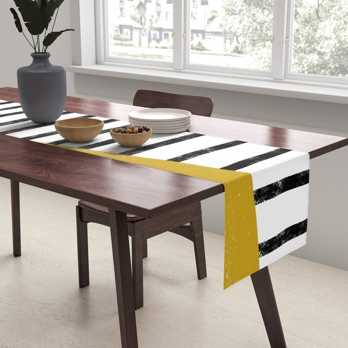 Handmade Stripe Block Pattern (mustard yellow/white/black) Table Runner Gallery Image 2