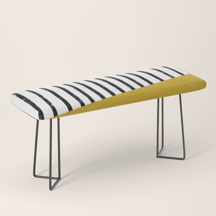 Handmade Stripe Block Pattern (mustard yellow/white/black) Bench Gallery Image 1