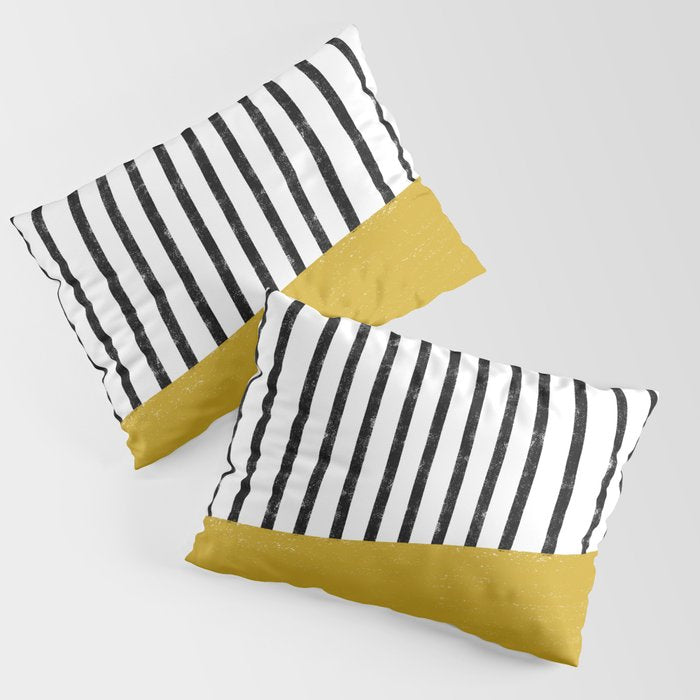Handmade Stripe Block Pattern (mustard yellow/white/black) Pillow Sham Gallery Image 3