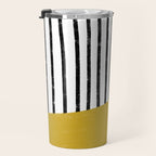 Handmade Stripe Block Pattern (mustard yellow/white/black) Travel Mug Gallery Image 3