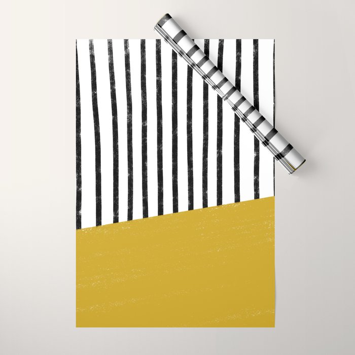 Handmade Stripe Block Pattern (mustard yellow/white/black) Wrapping Paper Gallery Image 1