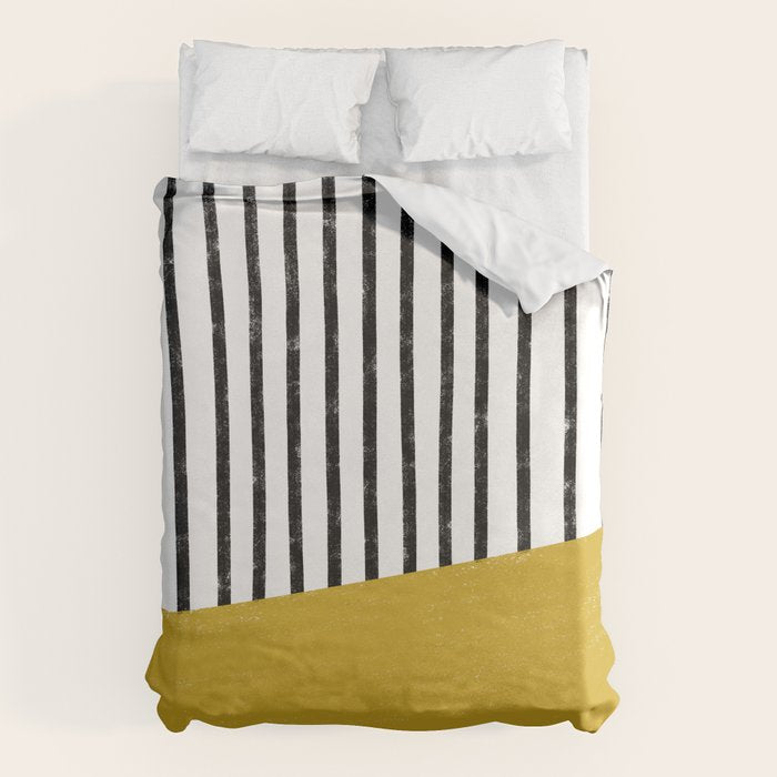 Handmade Stripe Block Pattern (mustard yellow/white/black) Duvet Cover Gallery Image 6